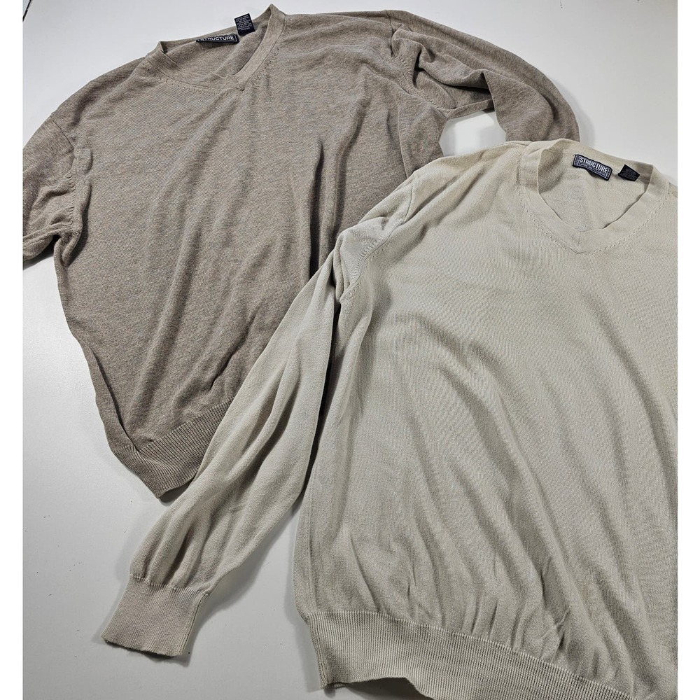Lot of 2 size large v neck pullover sweater beige proffesional career casual -